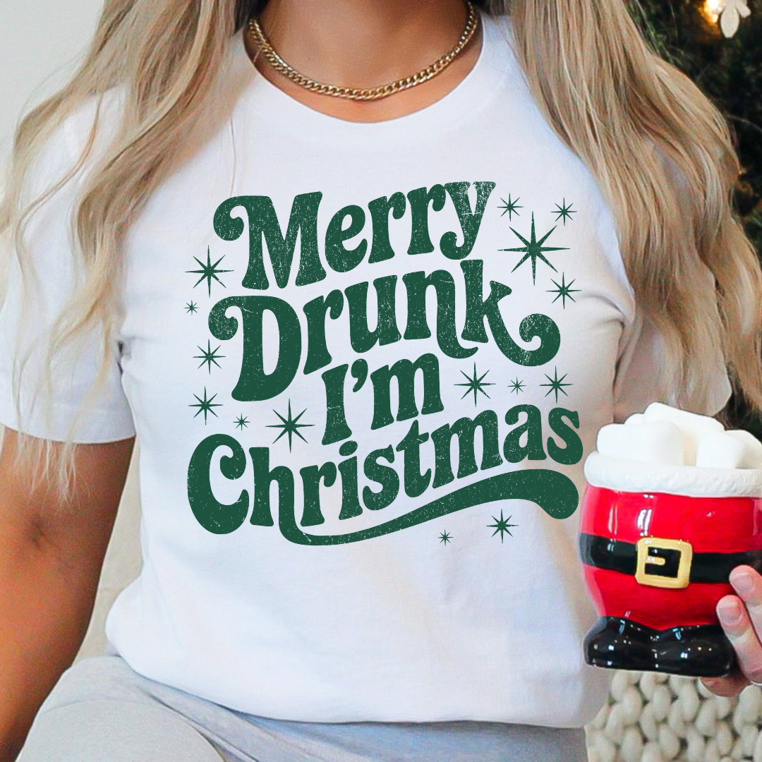 Merry Drunk I'm Christmas Green Grunge